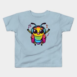 Happy cockroach or roach with headphones Kids T-Shirt